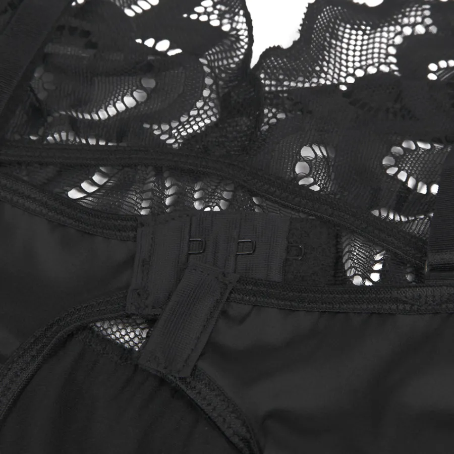 marielove Babydoll Sets|Black Lace Floral Babydoll – Back Closure Hook & Eye, Sexy High-Quality Lingerie