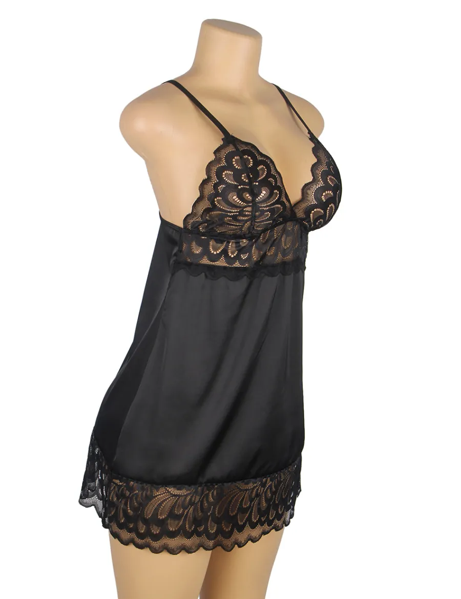 marielove Babydoll Sets|Black Lace Floral Babydoll – Back Closure Hook & Eye, Sexy High-Quality Lingerie