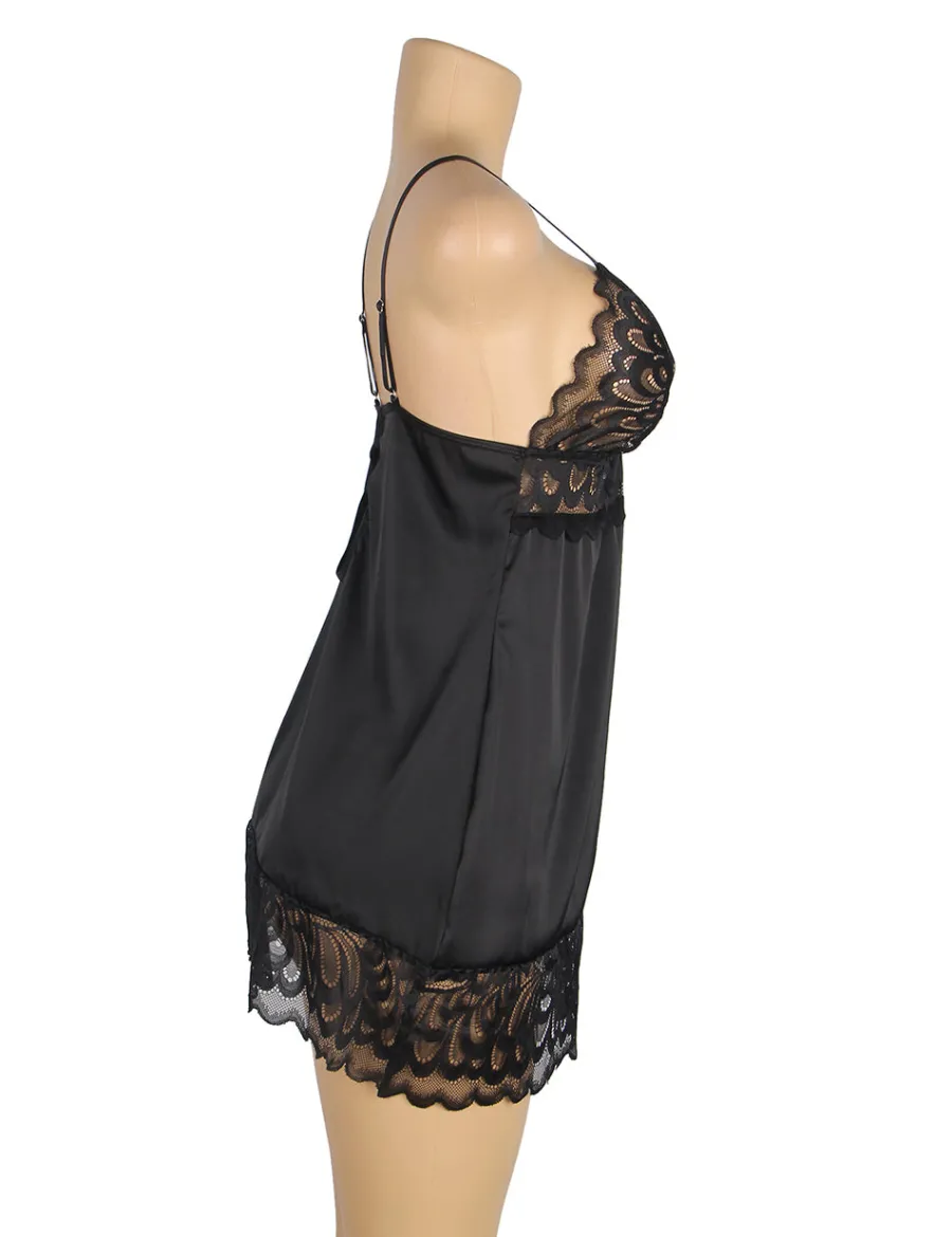 marielove Babydoll Sets|Black Lace Floral Babydoll – Back Closure Hook & Eye, Sexy High-Quality Lingerie