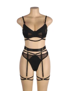 marielove Bikini Sets|Black Mesh Underwire Lingerie Set – Garter & Bra, Sexy High-Quality Outfit