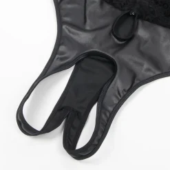 marielove Body Sets|Black Sleeveless Lace Bodysuit – Deep V-Neck Faux Leather, Sexy High-Quality Lingerie