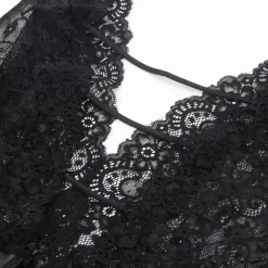 marielove Body Sets|Black Sleeveless Lace Bodysuit – Deep V-Neck Faux Leather, Sexy High-Quality Lingerie