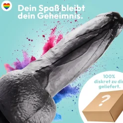 marielove Realistischer Dildo|Saugnapfdildo|Dildo 21 cm mit Hoden & Saugnapf – gebogener Penis mit Adern & Eichel, Schwarz
