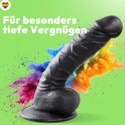 marielove Realistischer Dildo|Saugnapfdildo|Dildo 20cm mit Hoden & Saugnapf – Schlank, Schwarz