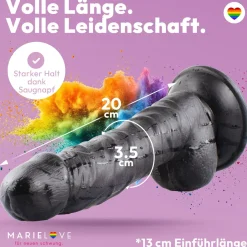 marielove Realistischer Dildo|Saugnapfdildo|Dildo 20cm mit Hoden & Saugnapf – Schlank, Schwarz