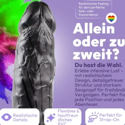 marielove Realistischer Dildo|Saugnapfdildo|Dildo XXL 24 cm mit Hoden & Saugnapf – Penis mit Adern & Eichel, Schwarz