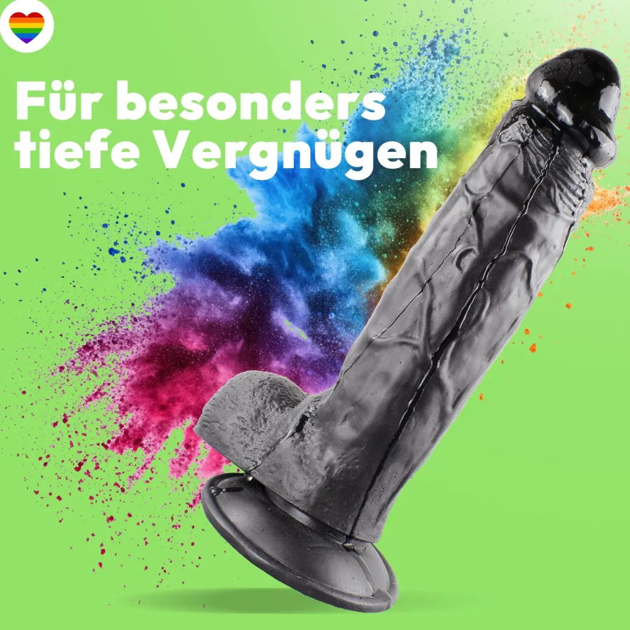 marielove Realistischer Dildo|Saugnapfdildo|Dildo XXL 24 cm mit Hoden & Saugnapf – Penis mit Adern & Eichel, Schwarz