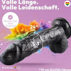 marielove Realistischer Dildo|Saugnapfdildo|Dildo XXL 24 cm mit Hoden & Saugnapf – Penis mit Adern & Eichel, Schwarz