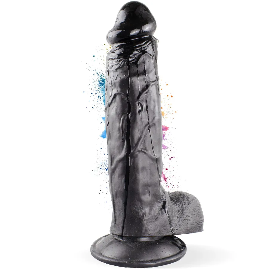 marielove Realistischer Dildo|Saugnapfdildo|Dildo XXL 24 cm mit Hoden & Saugnapf – Penis mit Adern & Eichel, Schwarz