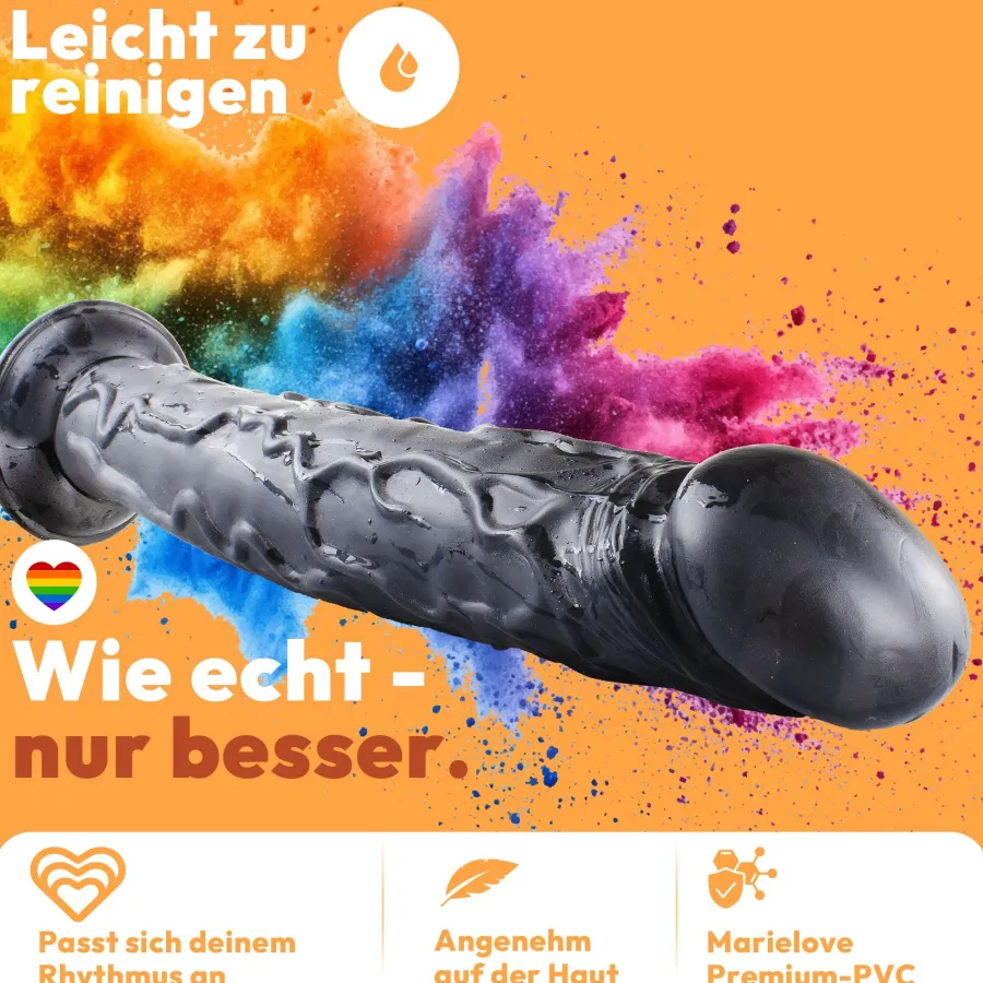 marielove Realistischer Dildo|Saugnapfdildo|Dildo XXL 36cm mit Saugnapf – Riesendildo, Schwarz