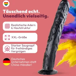 marielove Realistischer Dildo|Saugnapfdildo|Dildo XXL 36cm mit Saugnapf – Riesendildo, Schwarz