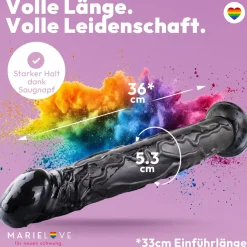 marielove Realistischer Dildo|Saugnapfdildo|Dildo XXL 36cm mit Saugnapf – Riesendildo, Schwarz