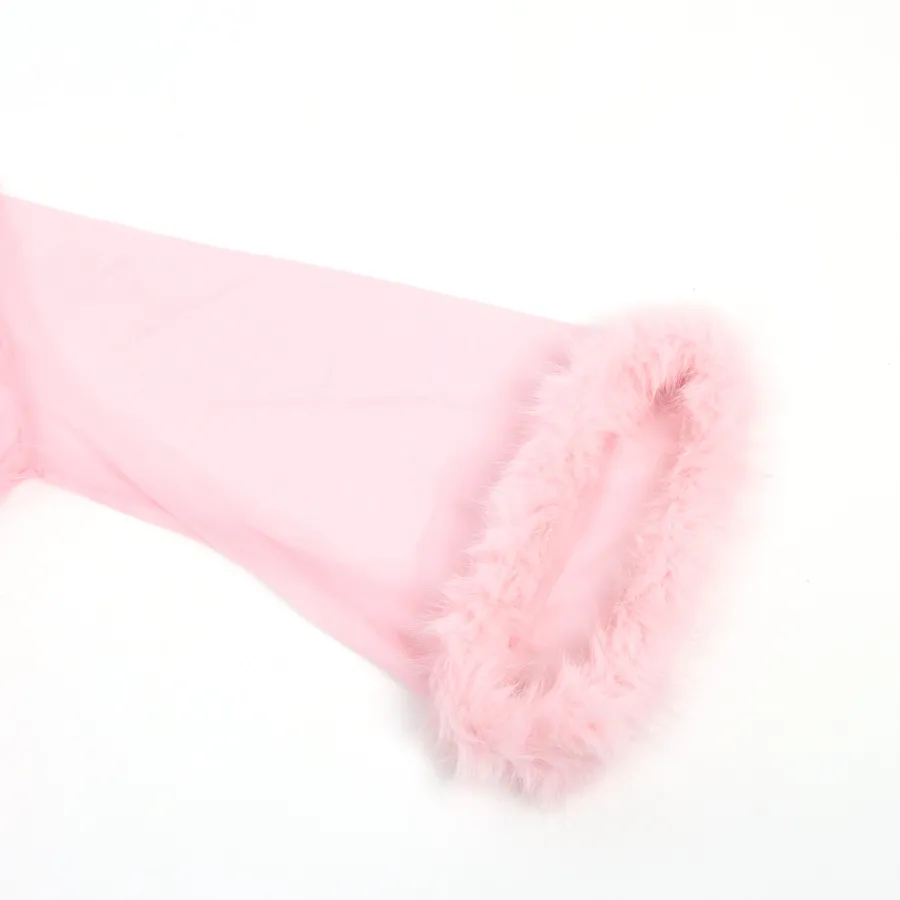 marielove Nachtwäsche|Sexy Kurze Morgenrobe – Pinkes Mesh & Nerz-Fell, Gürtel, verführerische Lingerie