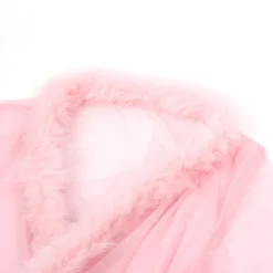 marielove Nachtwäsche|Sexy Kurze Morgenrobe – Pinkes Mesh & Nerz-Fell, Gürtel, verführerische Lingerie