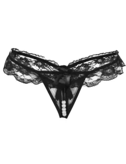 marielove Strings|Sexy Schwarze Open-Crotch Spitze Panty, 88% Nylon, 12% Spandex, verführerisch