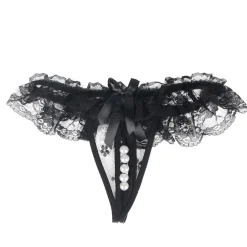 marielove Strings|Sexy Schwarze Open-Crotch Spitze Panty, 88% Nylon, 12% Spandex, verführerisch