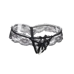 marielove Strings|Sexy Schwarze Open-Crotch Spitze Panty, 88% Nylon, 12% Spandex, verführerisch