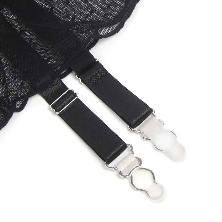 marielove Strumpfhalter Sets|Sexy Schwarzer Garter Belt aus Mesh mit Punkten & Metall-Schnallen, 88% Nylon, 12% Spandex
