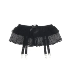 marielove Strumpfhalter Sets|Sexy Schwarzer Garter Belt aus Mesh mit Punkten & Metall-Schnallen, 88% Nylon, 12% Spandex