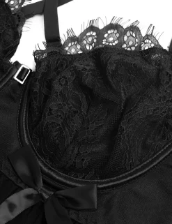 marielove Nachtwäsche|exy chwarze Nachtkeid – pitzen-eh, Puh-Up & Kreuzträger, verführeriche ingerie