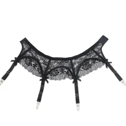 marielove Strumpfhalter Sets|Sexy Schwarze Spitzen-Garter-Panty mit Schleife & Metall-Clips, 88% Nylon, 12% Spandex