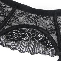 marielove Strumpfhalter Sets|Sexy Schwarze Spitzen-Garter-Panty mit Schleife & Metall-Clips, 88% Nylon, 12% Spandex