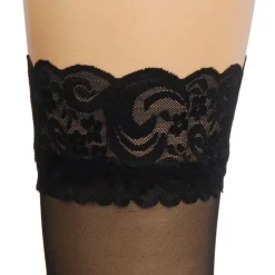 marielove Strümpfe|Sexy Schwarze Spitzenstrümpfe mit Silikonband, 88% Nylon, 12% Spandex, verführerisch
