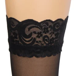 marielove Strümpfe|Sexy Schwarze Spitzenstrümpfe mit vertikaler Linie & Silikonband, 88% Nylon, 12% Spandex