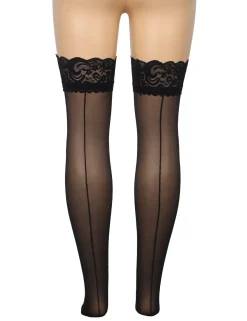 marielove Strümpfe|Sexy Schwarze Spitzenstrümpfe mit vertikaler Linie & Silikonband, 88% Nylon, 12% Spandex