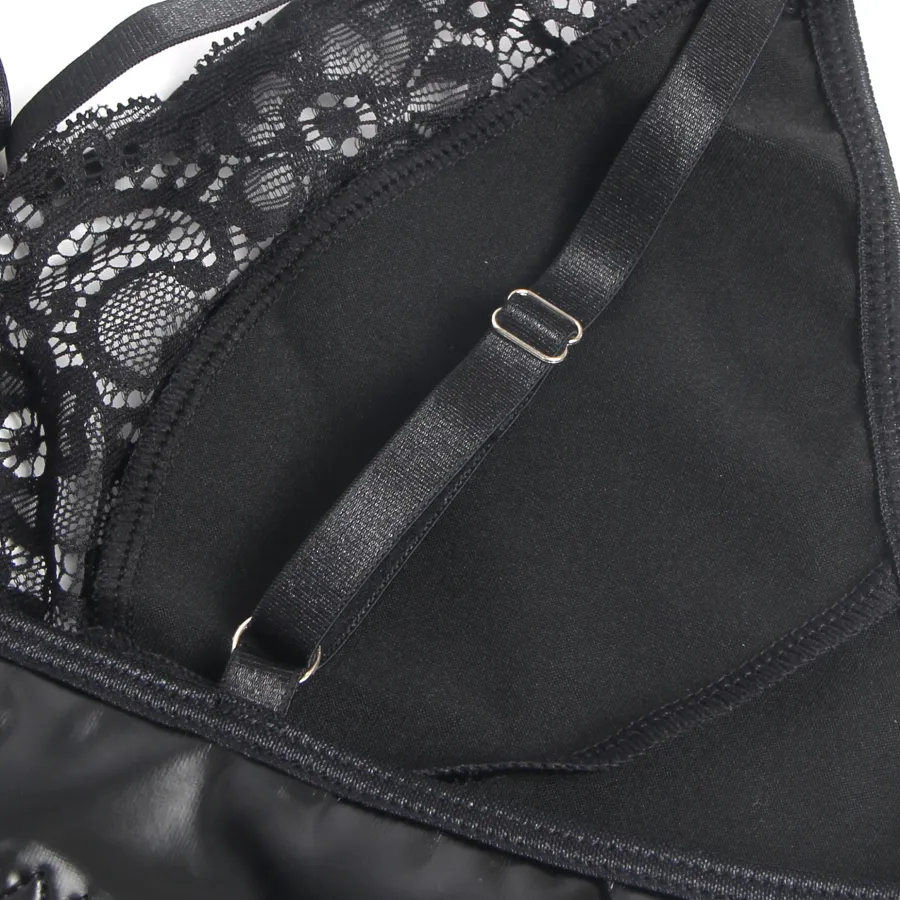 marielove Kostüme|exy chwarze PU-eder ingerie et – pitze & Kunteder, verführeriche Deou