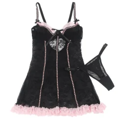 marielove Nachtwäsche|exy chwarze Rüchen-Nachtkeid – pitze, trape & verführeriche ingerie