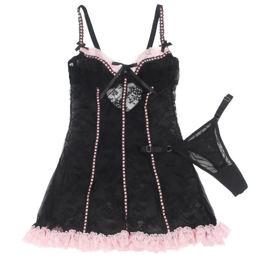 marielove Nachtwäsche|exy chwarze Rüchen-Nachtkeid – pitze, trape & verführeriche ingerie