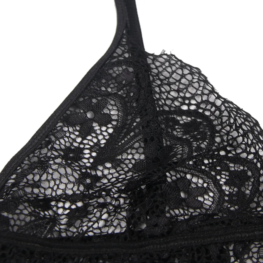 marielove Bikini Sets|Sexy Schwarzes Spitzen Dessous Set 2-teilig Bralette, 95% Polyester, 5% Elastan