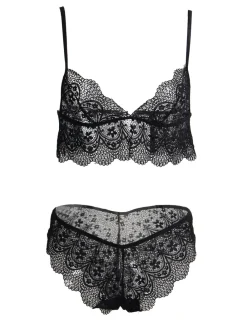 marielove Bikini Sets|Sexy Schwarzes Spitzen Dessous Set 2-teilig Bralette, 95% Polyester, 5% Elastan
