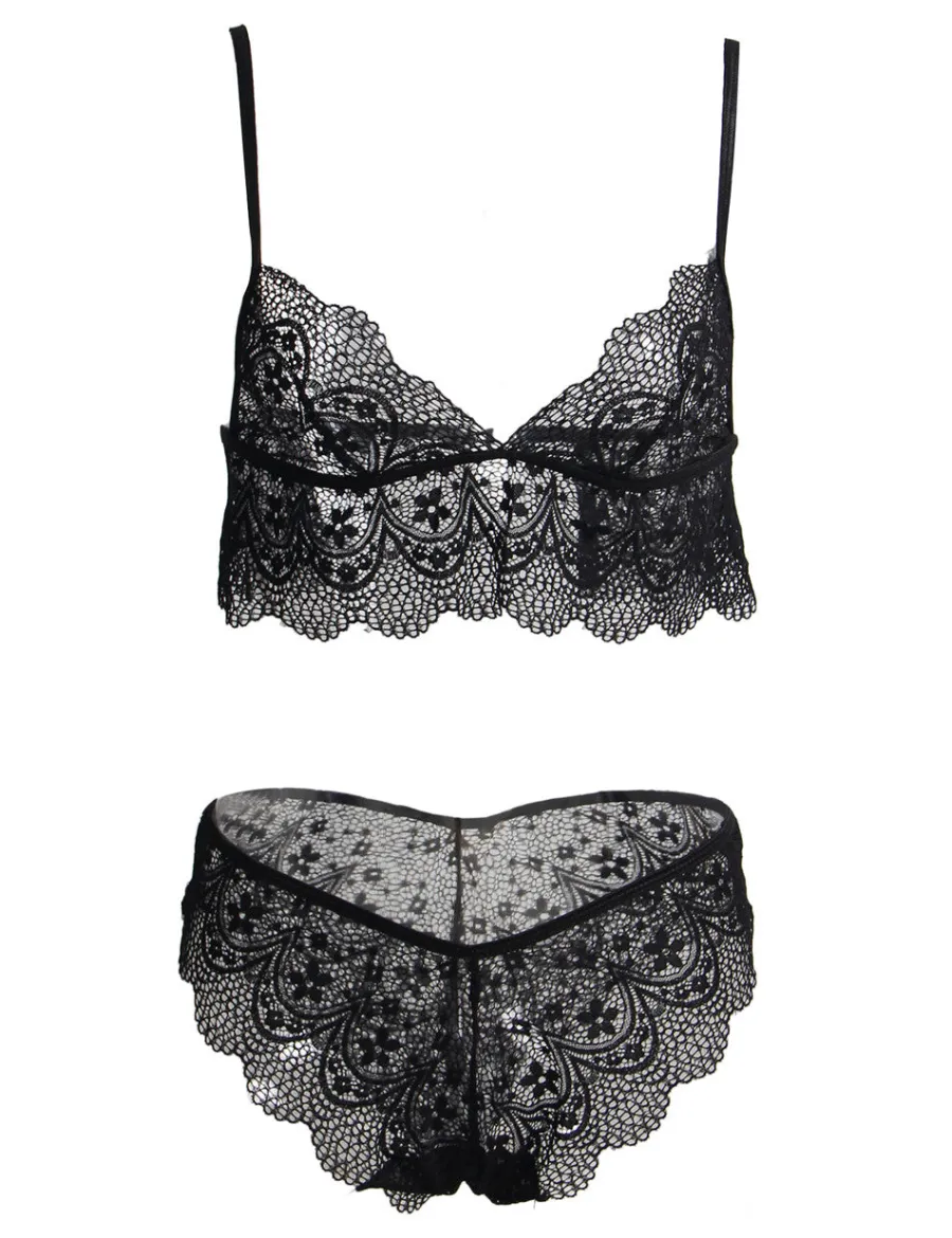 marielove Bikini Sets|Sexy Schwarzes Spitzen Dessous Set 2-teilig Bralette, 95% Polyester, 5% Elastan