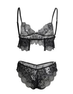 marielove Bikini Sets|Sexy Schwarzes Spitzen Dessous Set 2-teilig Bralette, 95% Polyester, 5% Elastan