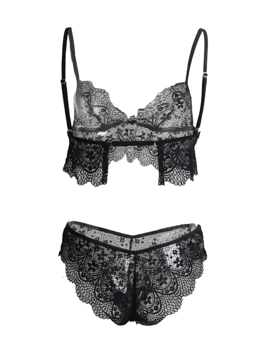 marielove Bikini Sets|Sexy Schwarzes Spitzen Dessous Set 2-teilig Bralette, 95% Polyester, 5% Elastan