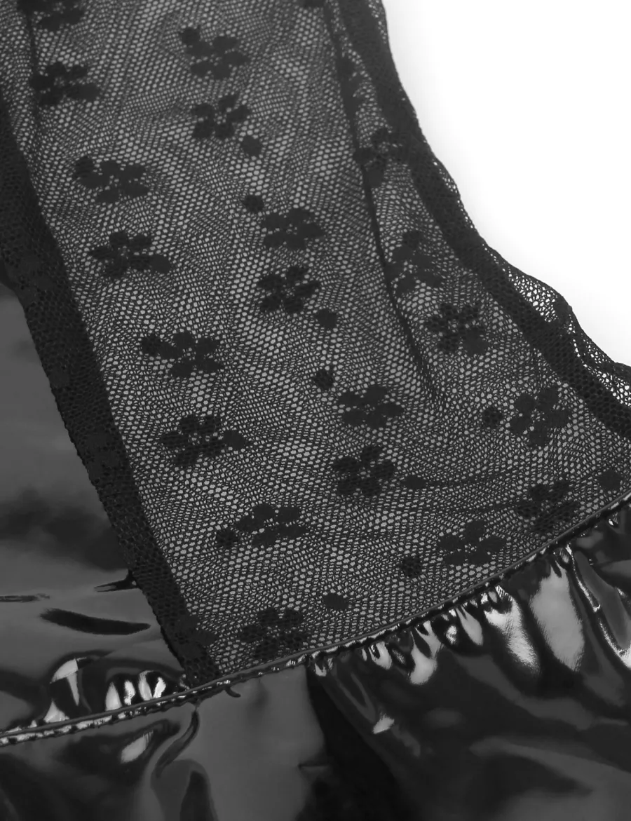 marielove Nachtwäsche|exy chwarze Wet-ook ingerie – Hater-BH, Patent-eder & pitze, trape