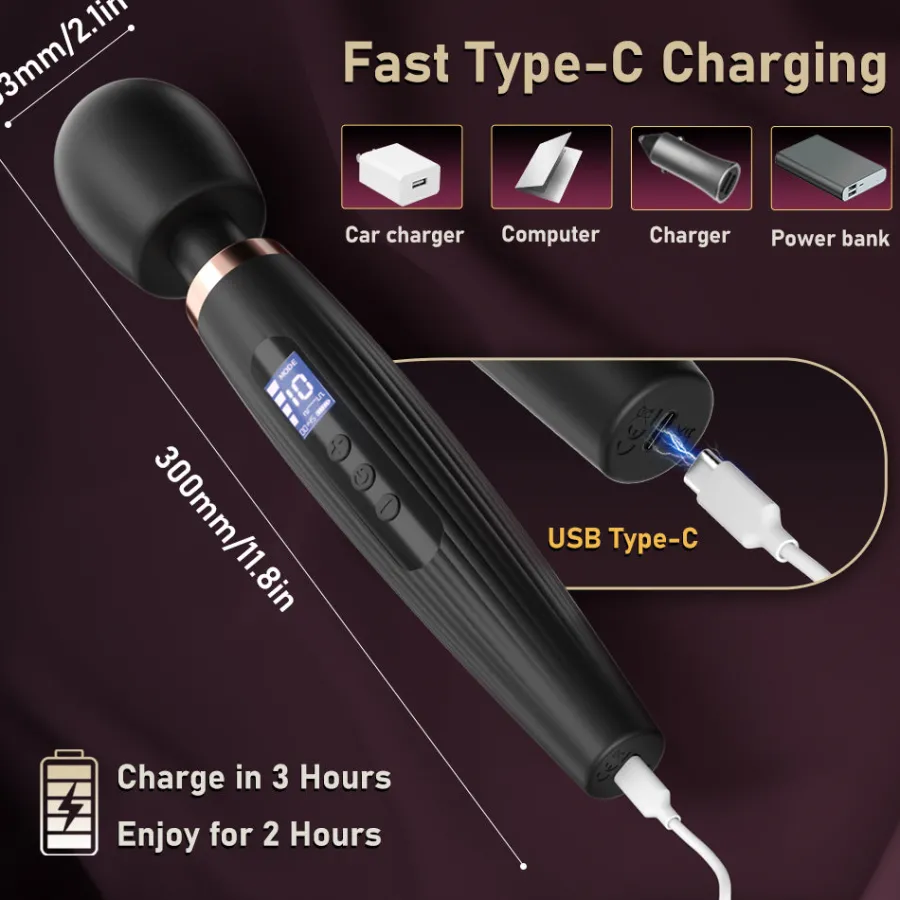 marielove Xxl Vibrator|Paarvibrator|Vibrator Magic Wand Stimulation Vagina GM-544 Schwarz